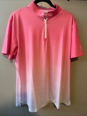 Women’s Pink to White Gradient Short-Sleeve Zip Polo